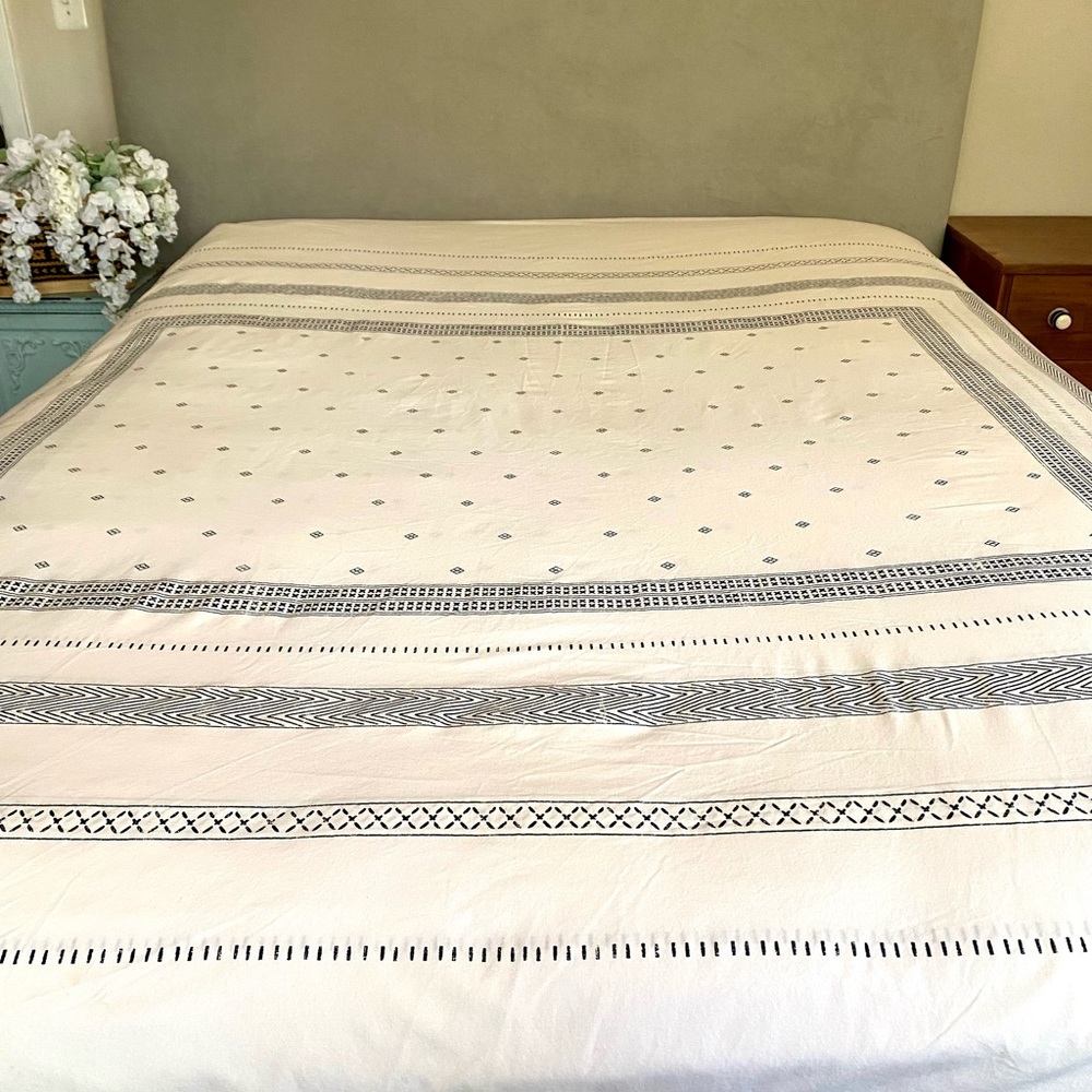 H&M Home QUEEN Black&White Block Print Bohemian Cotton Duvet Cover